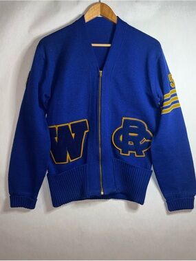 Vintage 1952 Men's Varsity Letterman Zippered Sweater Wilson H.S. Cedar Rapids